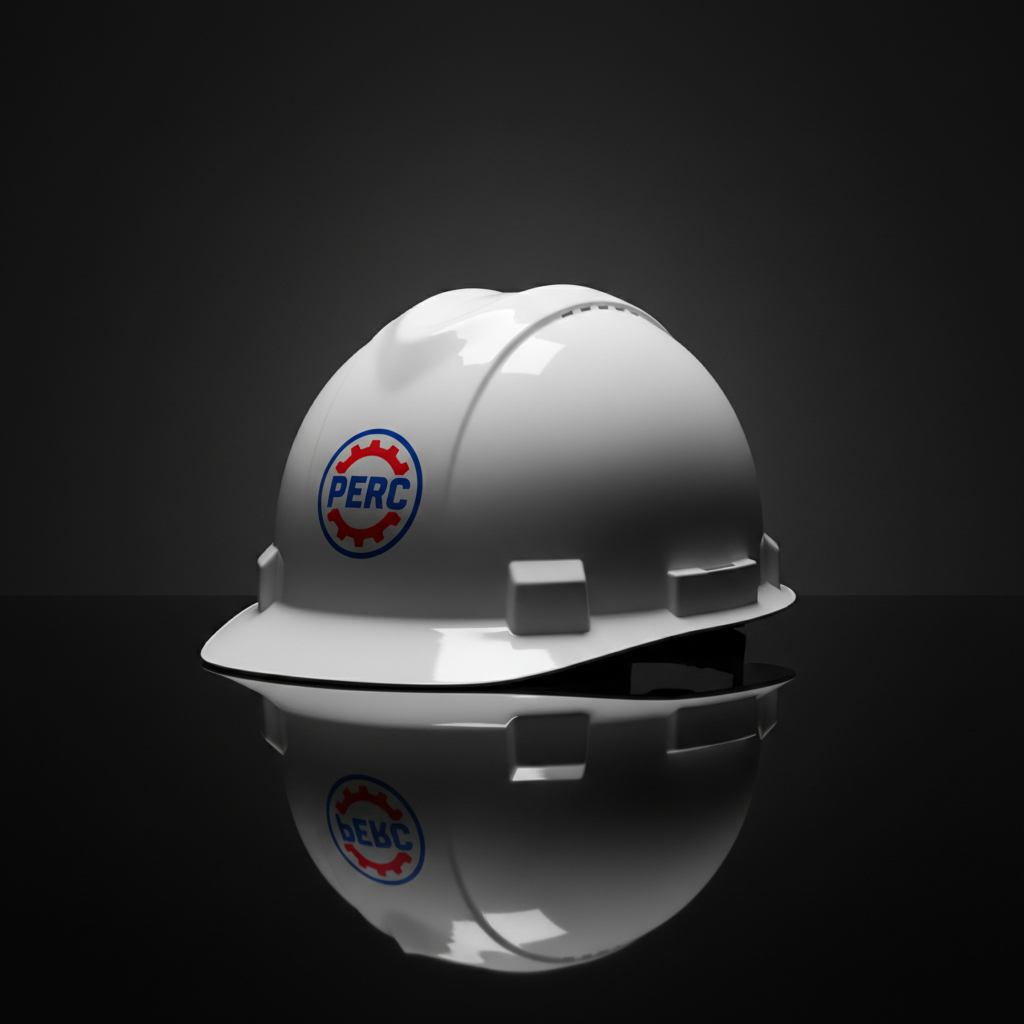 Safety glasses flat lay with hard hat and work gloves