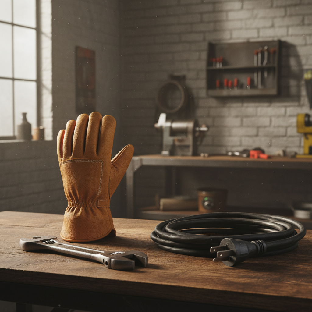 Single FR work glove on workshop table