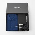PERC new hire onboarding kit branded gift box flat lay