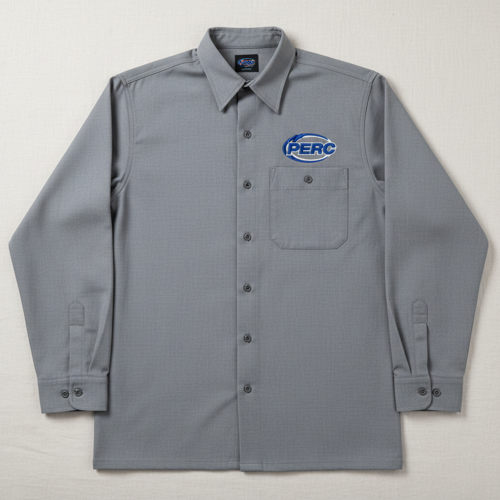 PERC FR long-sleeve work shirt flat lay studio photo