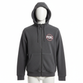 PERC charcoal zip-up fleece hoodie on mannequin studio photo