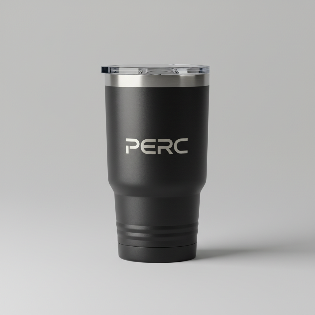 PERC matte black insulated stainless steel tumbler studio photo
